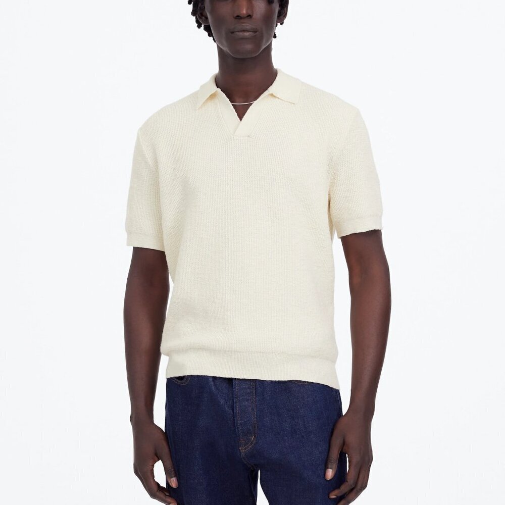 Madewell Men's Waffle Knit Johnny Collar Sweater Polo Ivory Size XS NWT